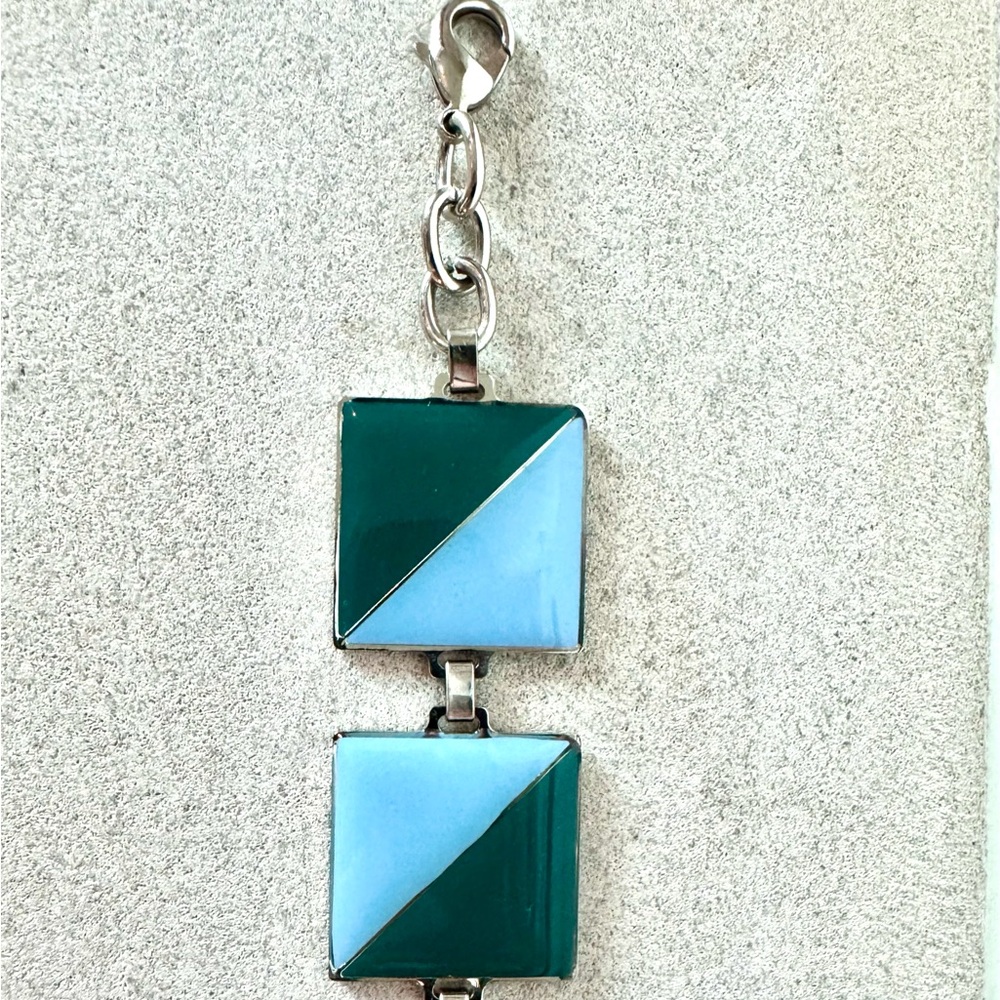 Two-Tone Square Chain Belt in Teal and Light Blue